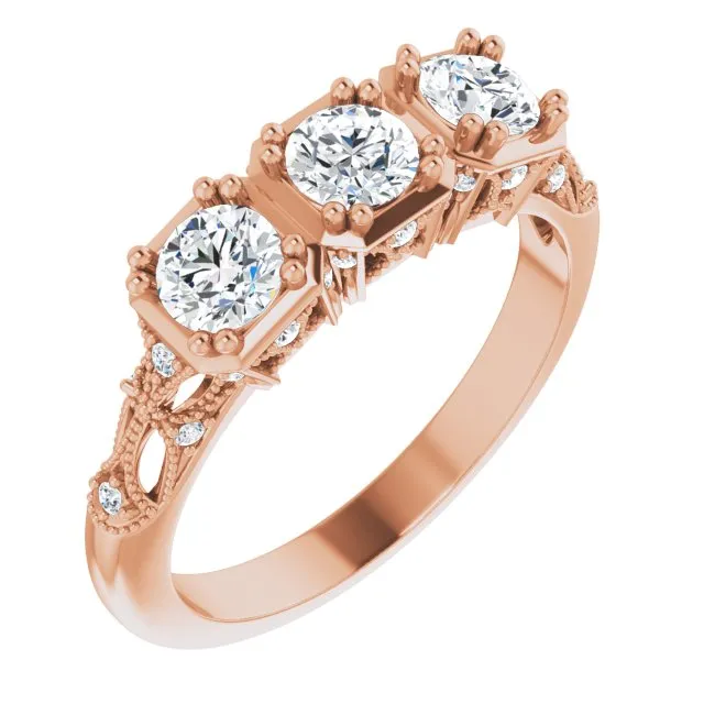 0.87 ct.  Round Diamond Vintage Inspired Wedding Band