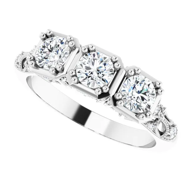 0.87 ct.  Round Diamond Vintage Inspired Wedding Band