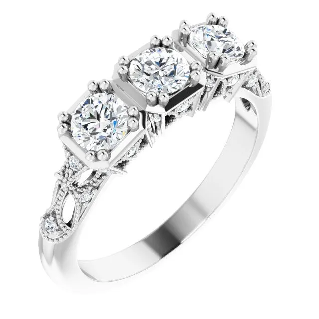 0.87 ct.  Round Diamond Vintage Inspired Wedding Band
