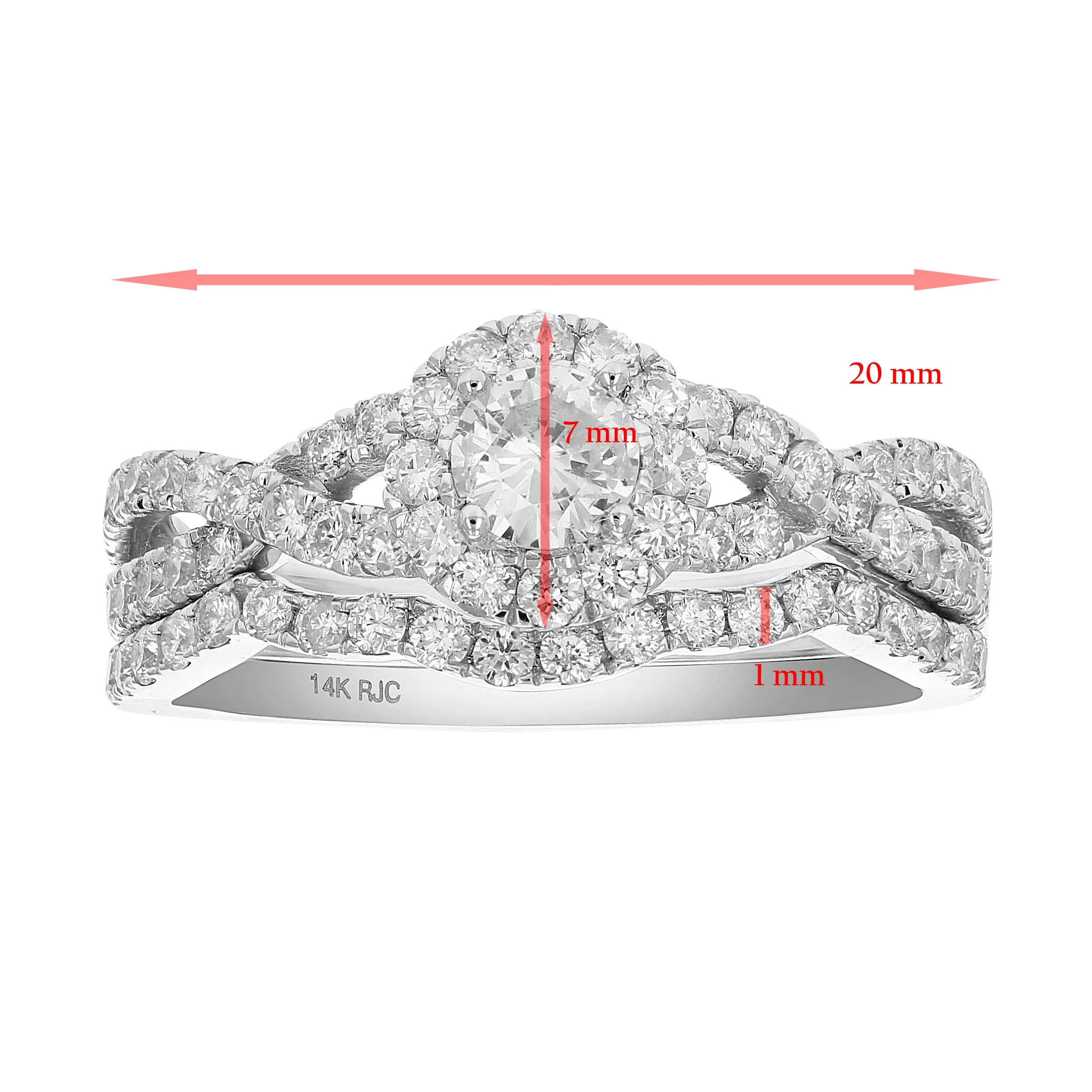 1 cttw Halo Criss Cross Diamond Bridal Set in 14K White Gold