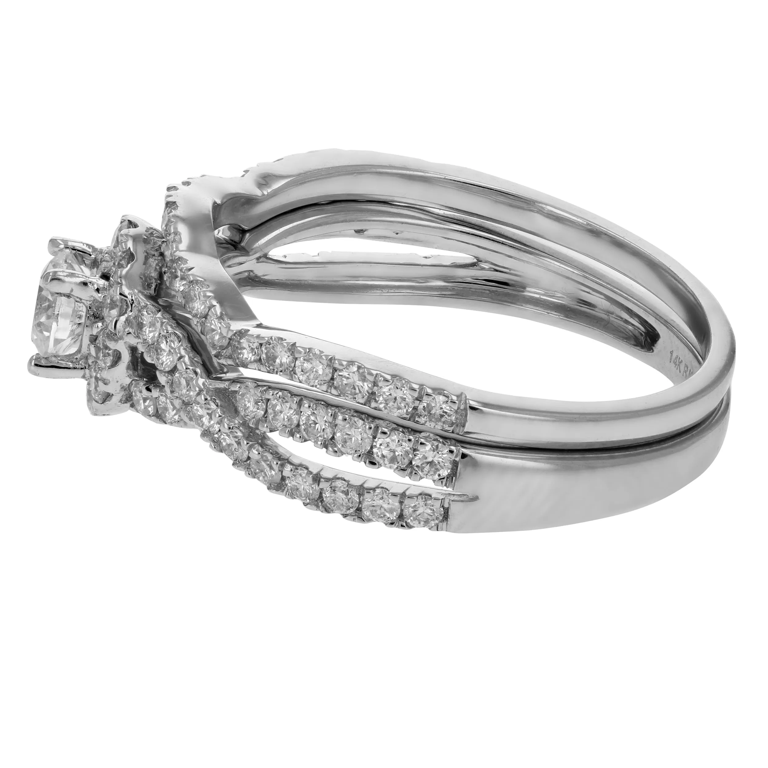 1 cttw Halo Criss Cross Diamond Bridal Set in 14K White Gold