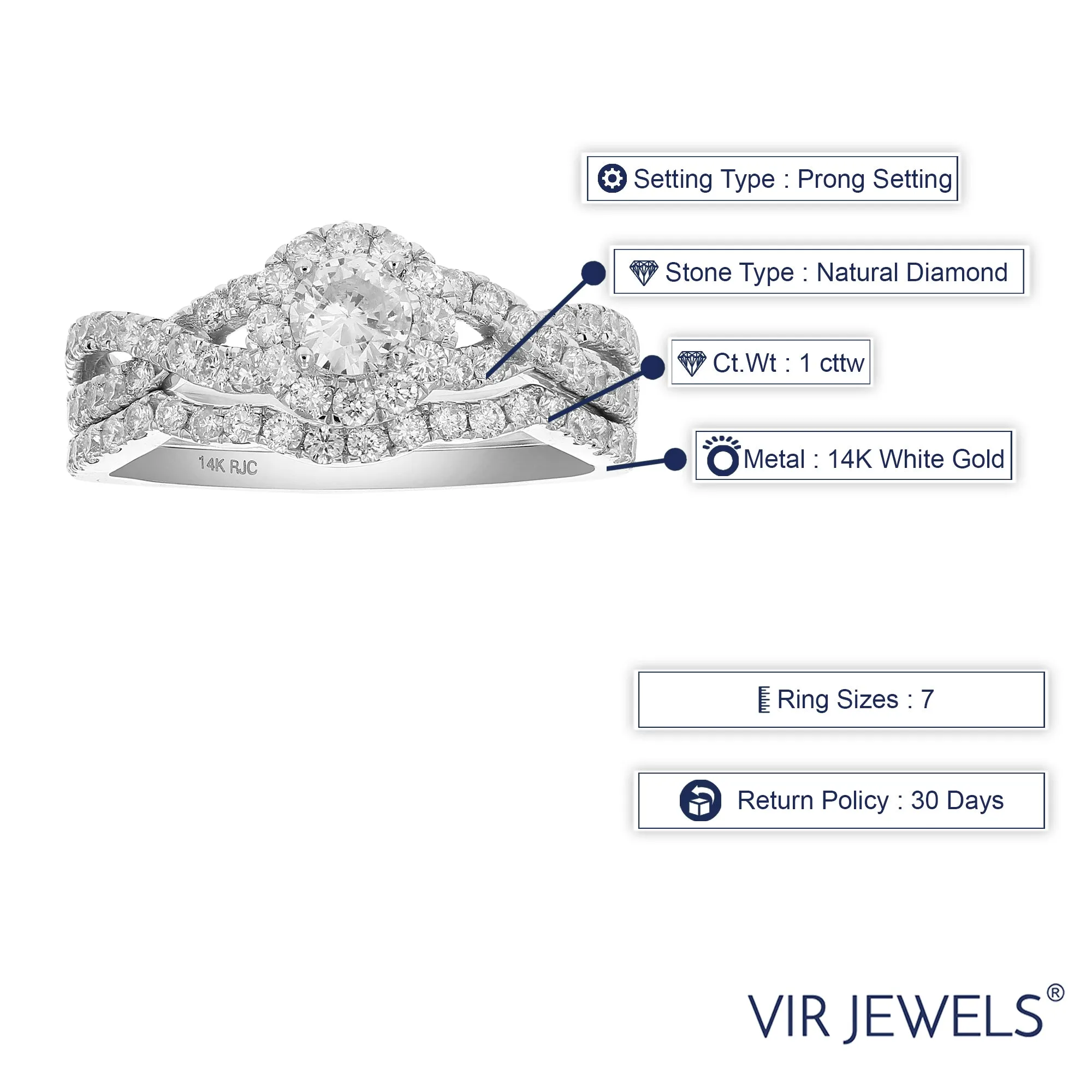 1 cttw Halo Criss Cross Diamond Bridal Set in 14K White Gold