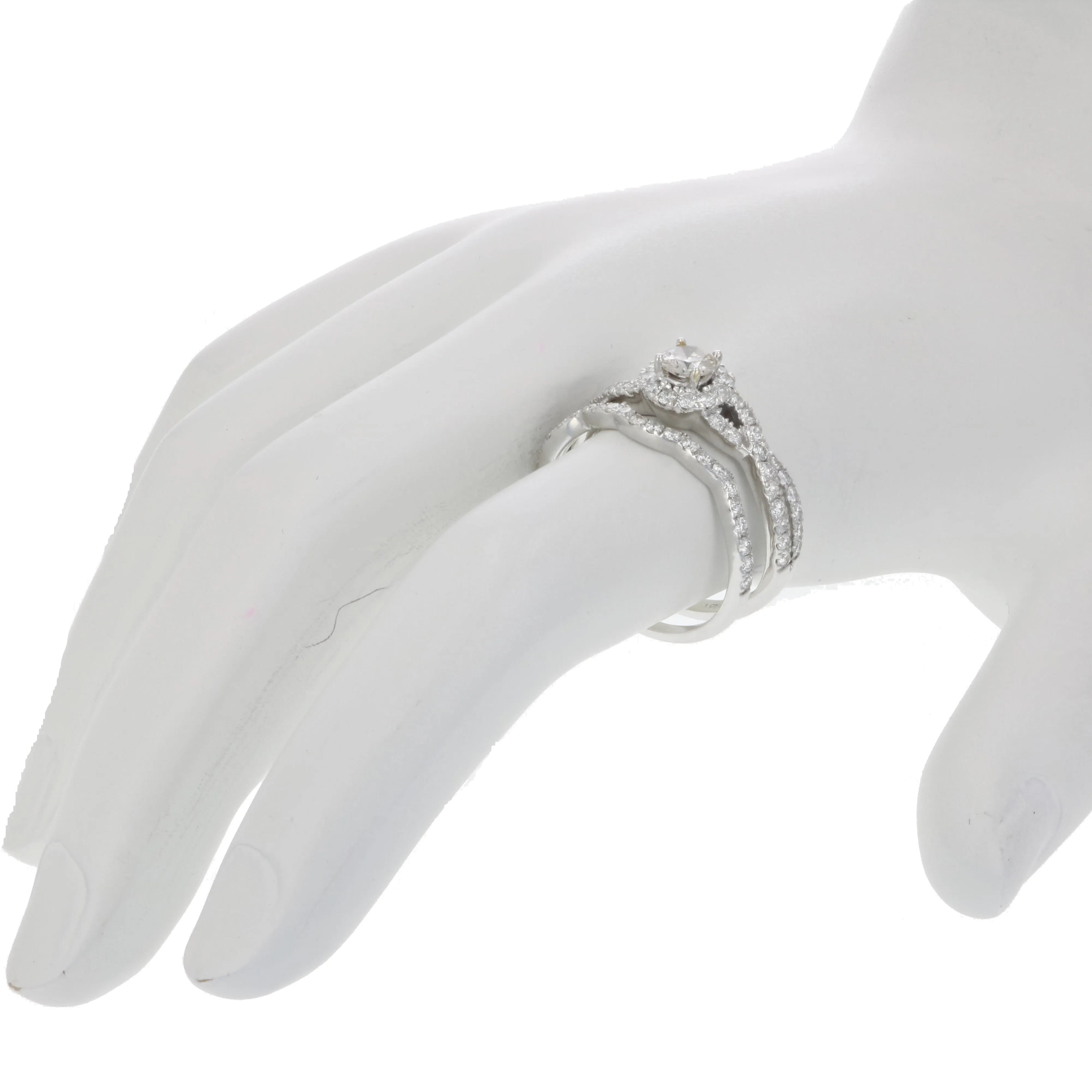 1 cttw Halo Criss Cross Diamond Bridal Set in 14K White Gold