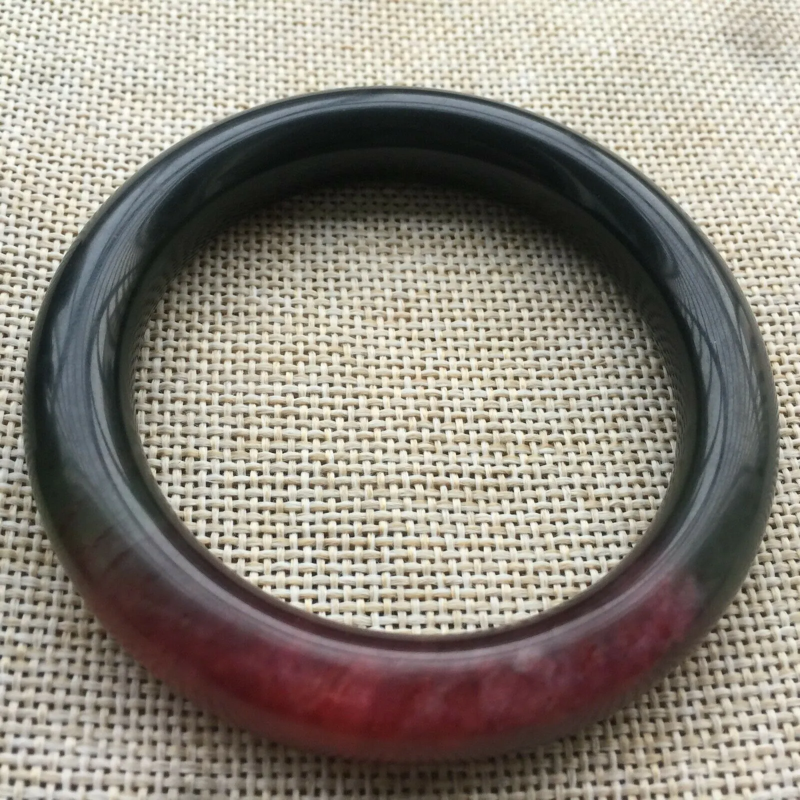10% OFF- 54/55/56mm Certified Natural Red-Black Pearl Xiu A*Jade HandCarved Lucky Round Bracelet Bangle A000