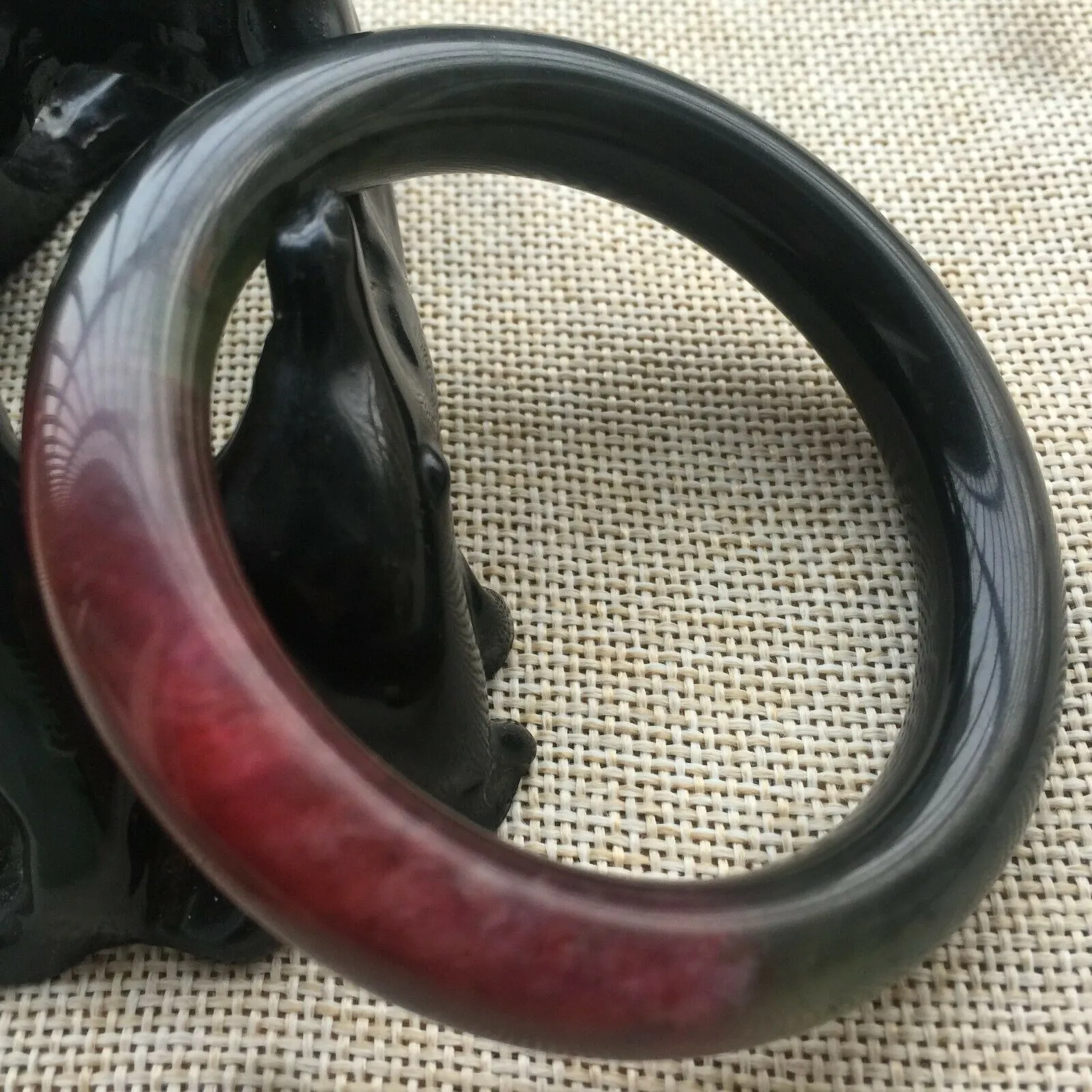 10% OFF- 54/55/56mm Certified Natural Red-Black Pearl Xiu A*Jade HandCarved Lucky Round Bracelet Bangle A000