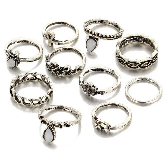 10pcs/Set Flower Midi Ring Set