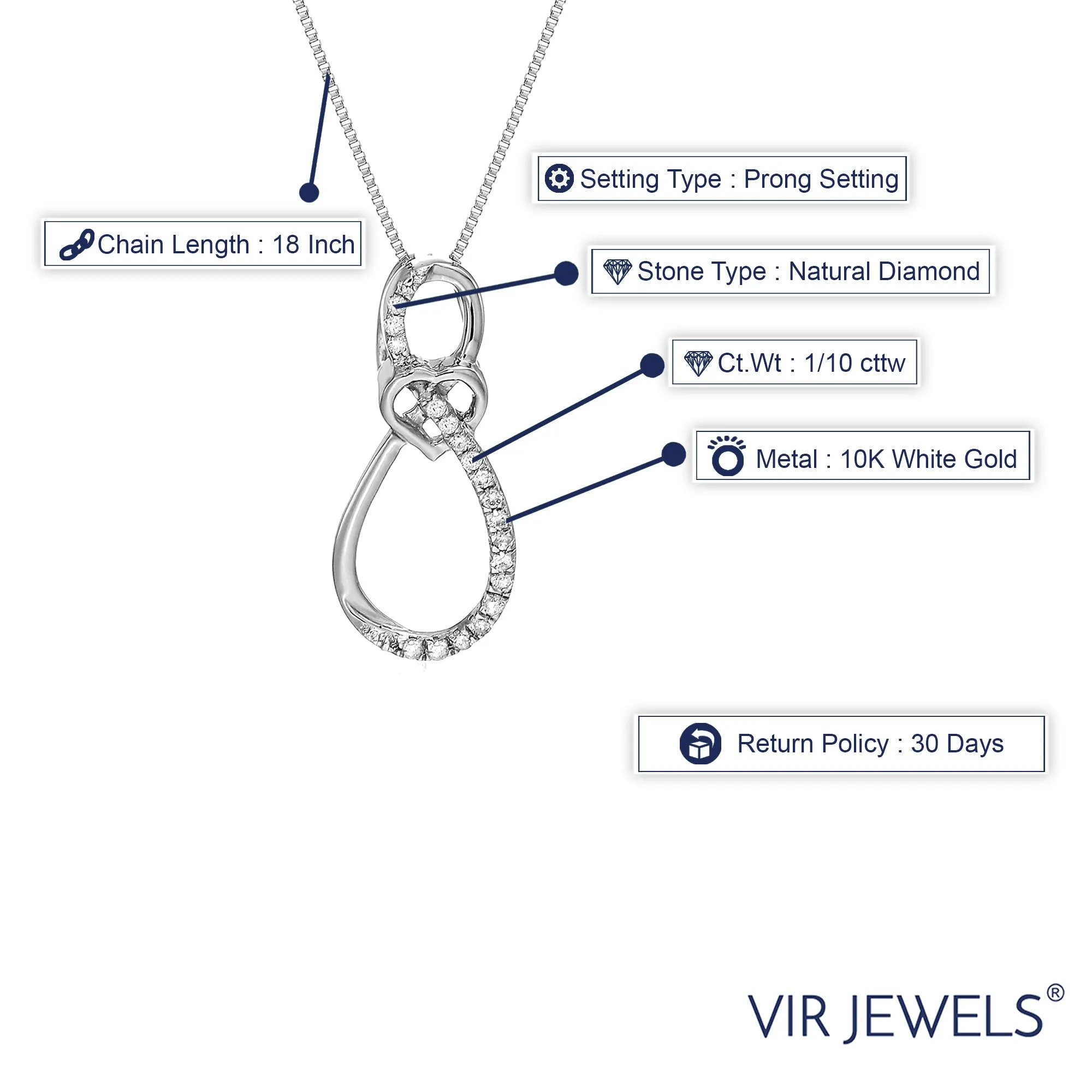 1/10 cttw Diamond Infinity Love Pendant in 10K White Gold