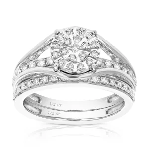 1/2 cttw Lab Grown Diamond Cluster Bridal Set in Sterling Silver
