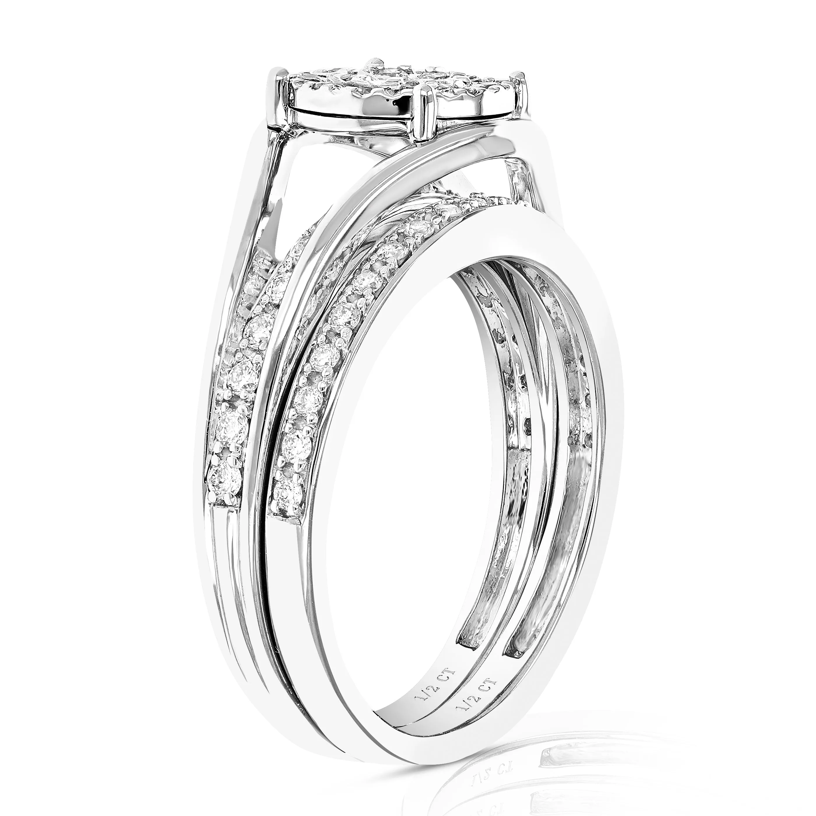 1/2 cttw Lab Grown Diamond Cluster Bridal Set in Sterling Silver