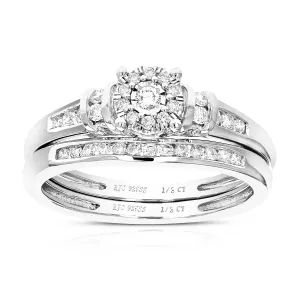 1/3 cttw Lab Grown Diamond Cluster Bridal Set in Sterling Silver