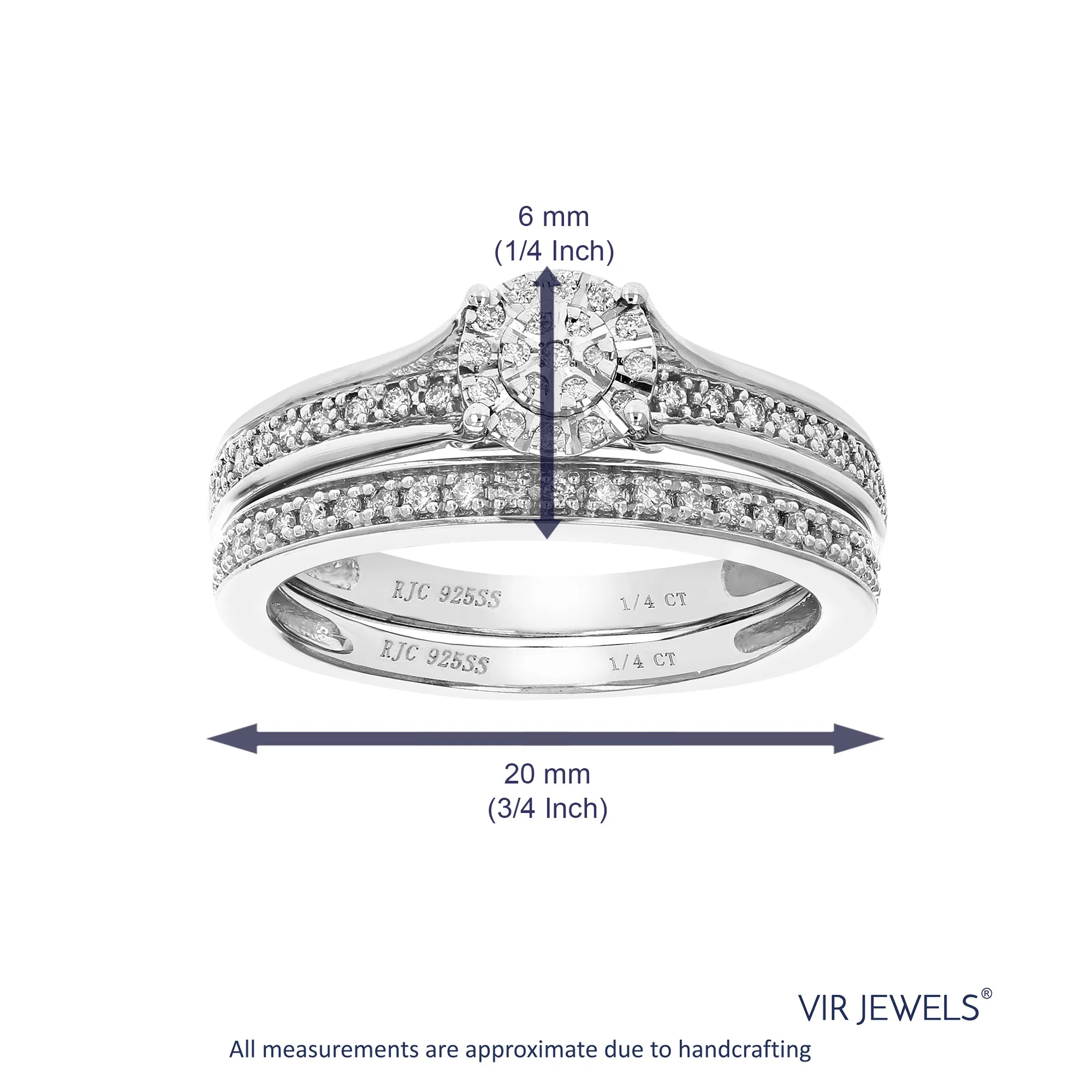1/4 cttw Lab Grown Diamond Round Bridal Ring Set Sterling Silver