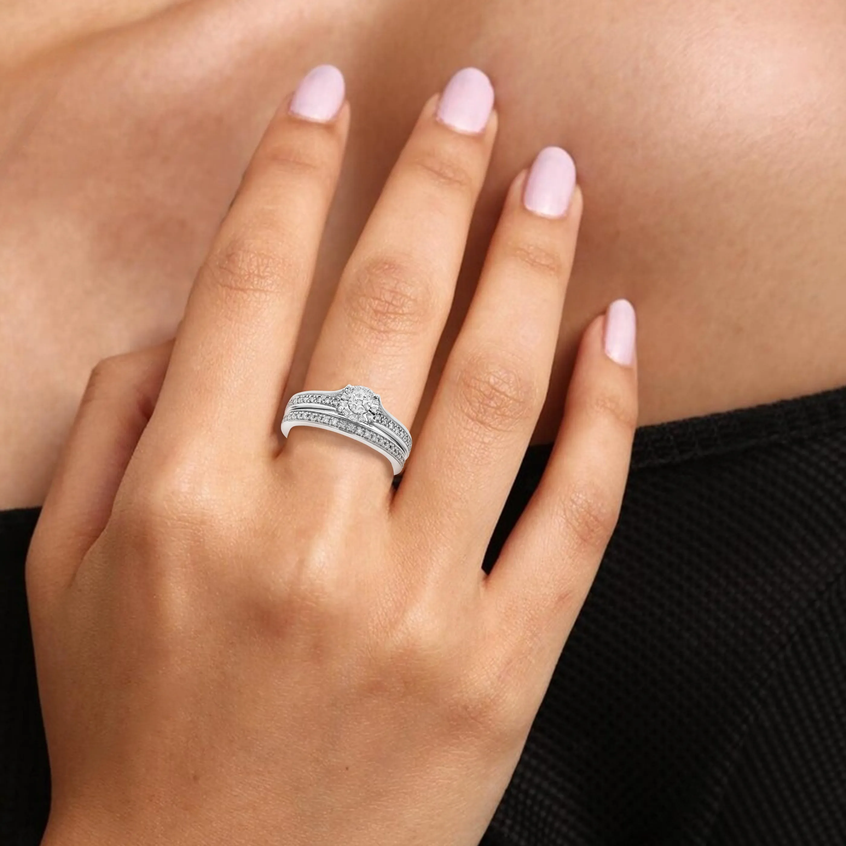 1/4 cttw Lab Grown Diamond Round Bridal Ring Set Sterling Silver