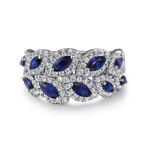 14K White Gold Diamond and Blue Sapphire Marquise Ring
