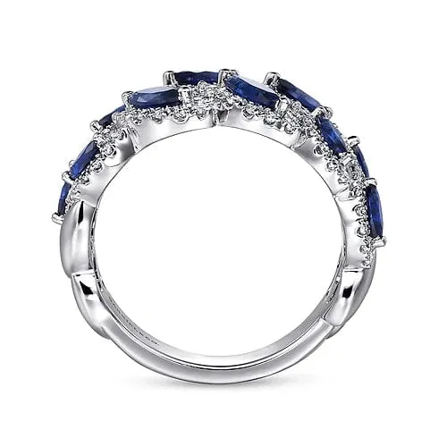 14K White Gold Diamond and Blue Sapphire Marquise Ring