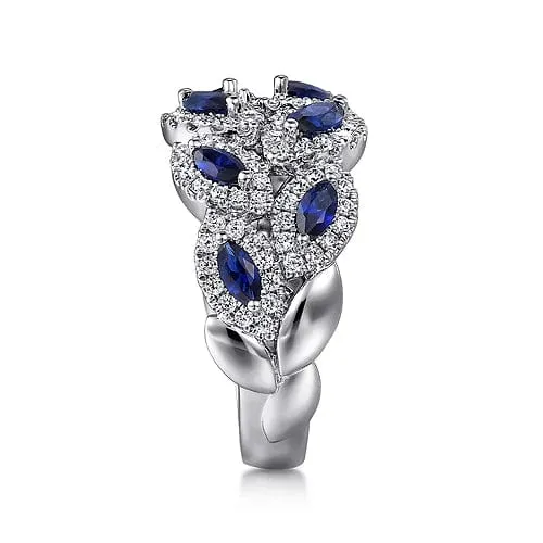 14K White Gold Diamond and Blue Sapphire Marquise Ring