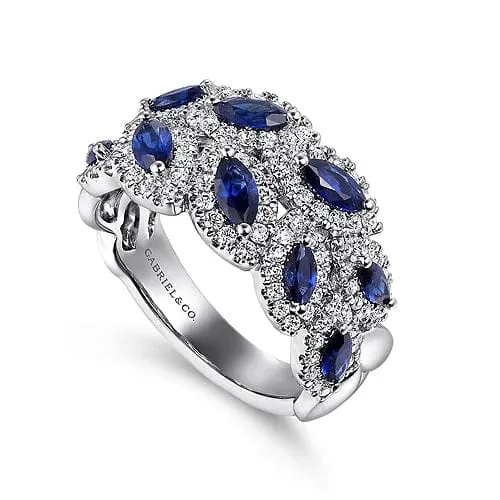 14K White Gold Diamond and Blue Sapphire Marquise Ring