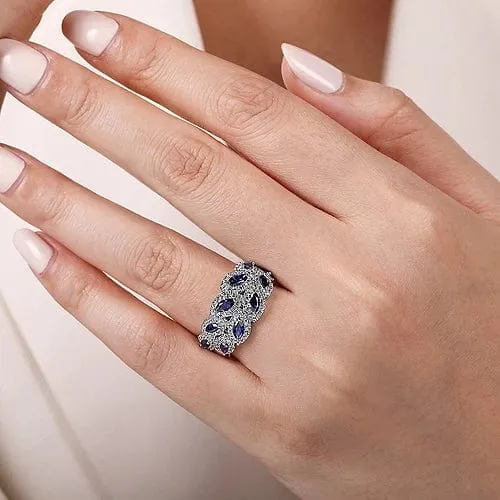 14K White Gold Diamond and Blue Sapphire Marquise Ring