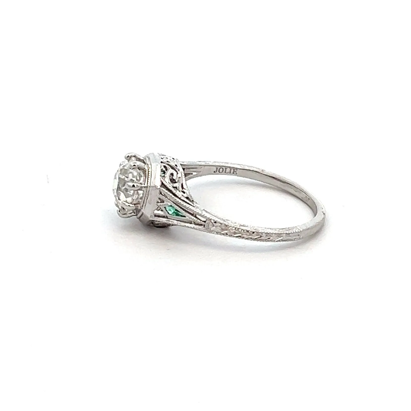 14K White Gold Emerald & Moissanite Vintage-Style Engagement Ring