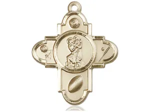 14kt Gold Filled Sports 5-Way St Christopher Pendant on a 24 inch Gold Plate Heavy Curb Chain