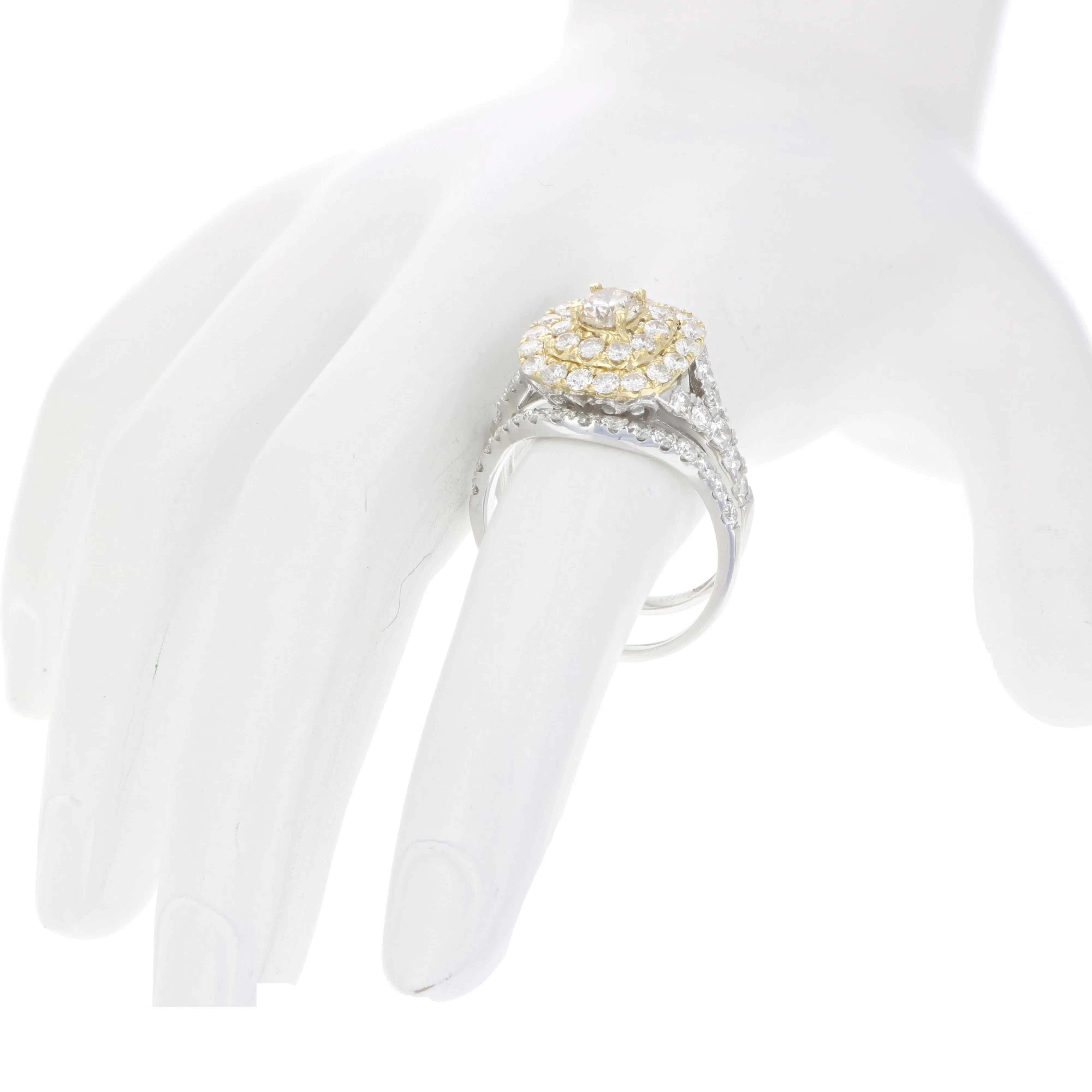 1.87 cttw Cushion Diamond Split Shank Bridal Set in 14K Two Tone Gold