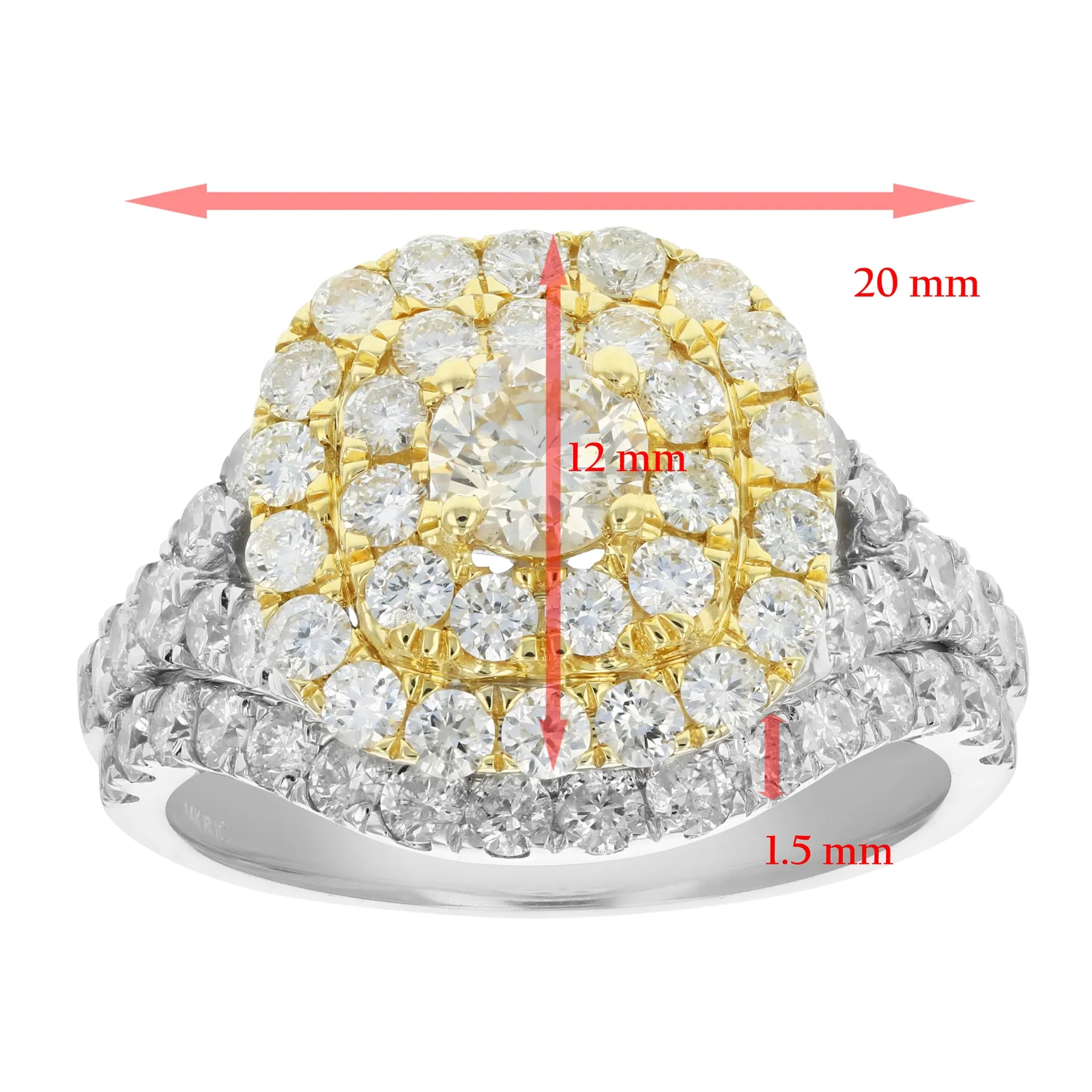 1.87 cttw Cushion Diamond Split Shank Bridal Set in 14K Two Tone Gold