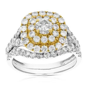 1.87 cttw Cushion Diamond Split Shank Bridal Set in 14K Two Tone Gold