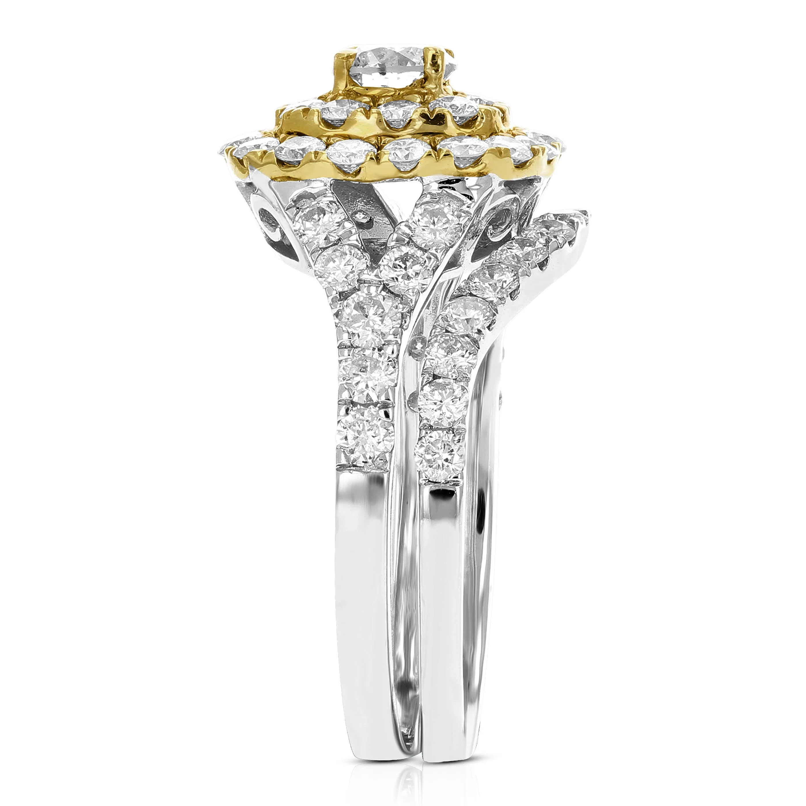 1.87 cttw Cushion Diamond Split Shank Bridal Set in 14K Two Tone Gold