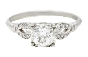 1930's Art Deco 0.90 CTW Diamond Platinum Buckle Engagement Ring