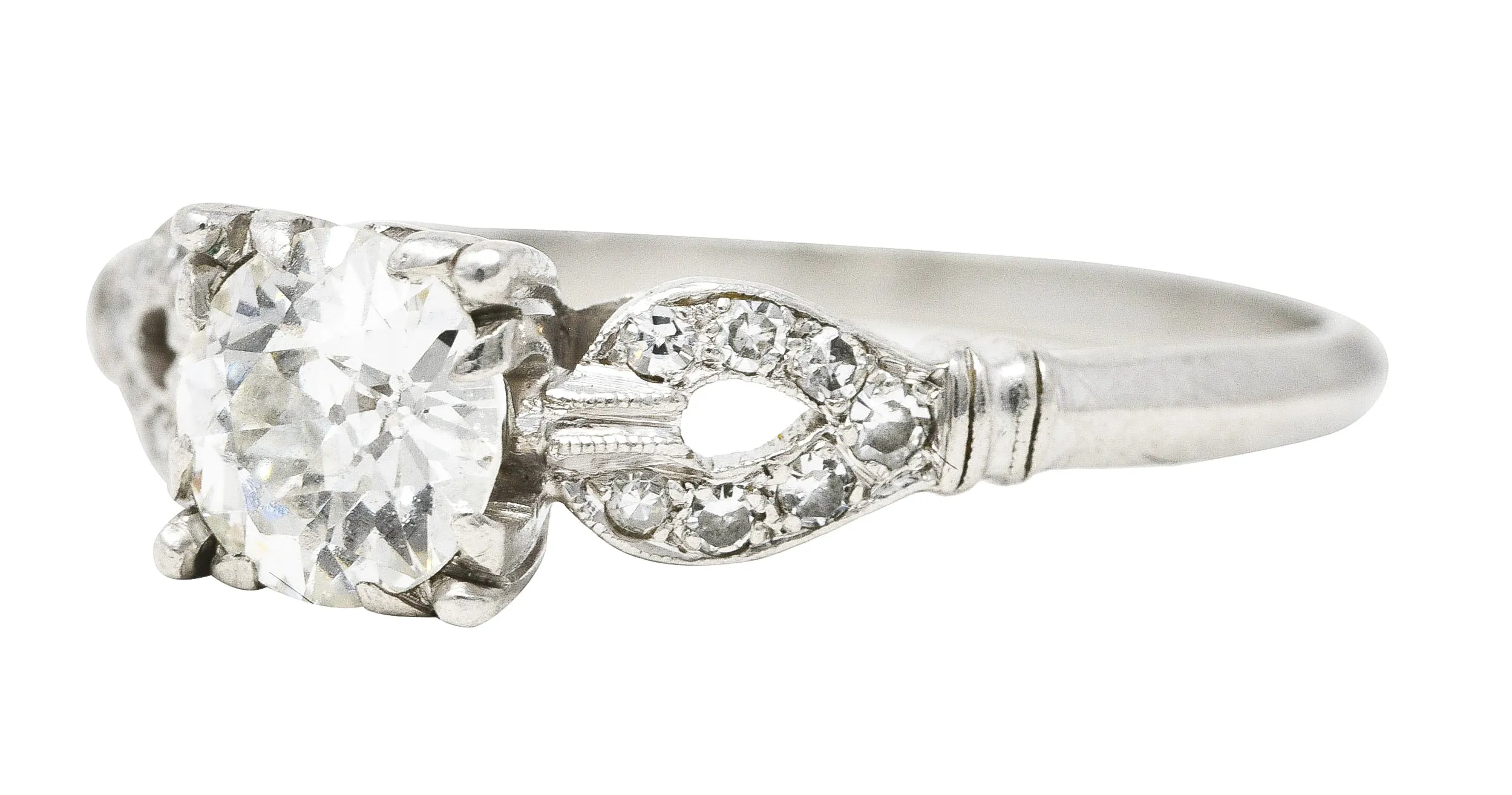 1930's Art Deco 0.90 CTW Diamond Platinum Buckle Engagement Ring