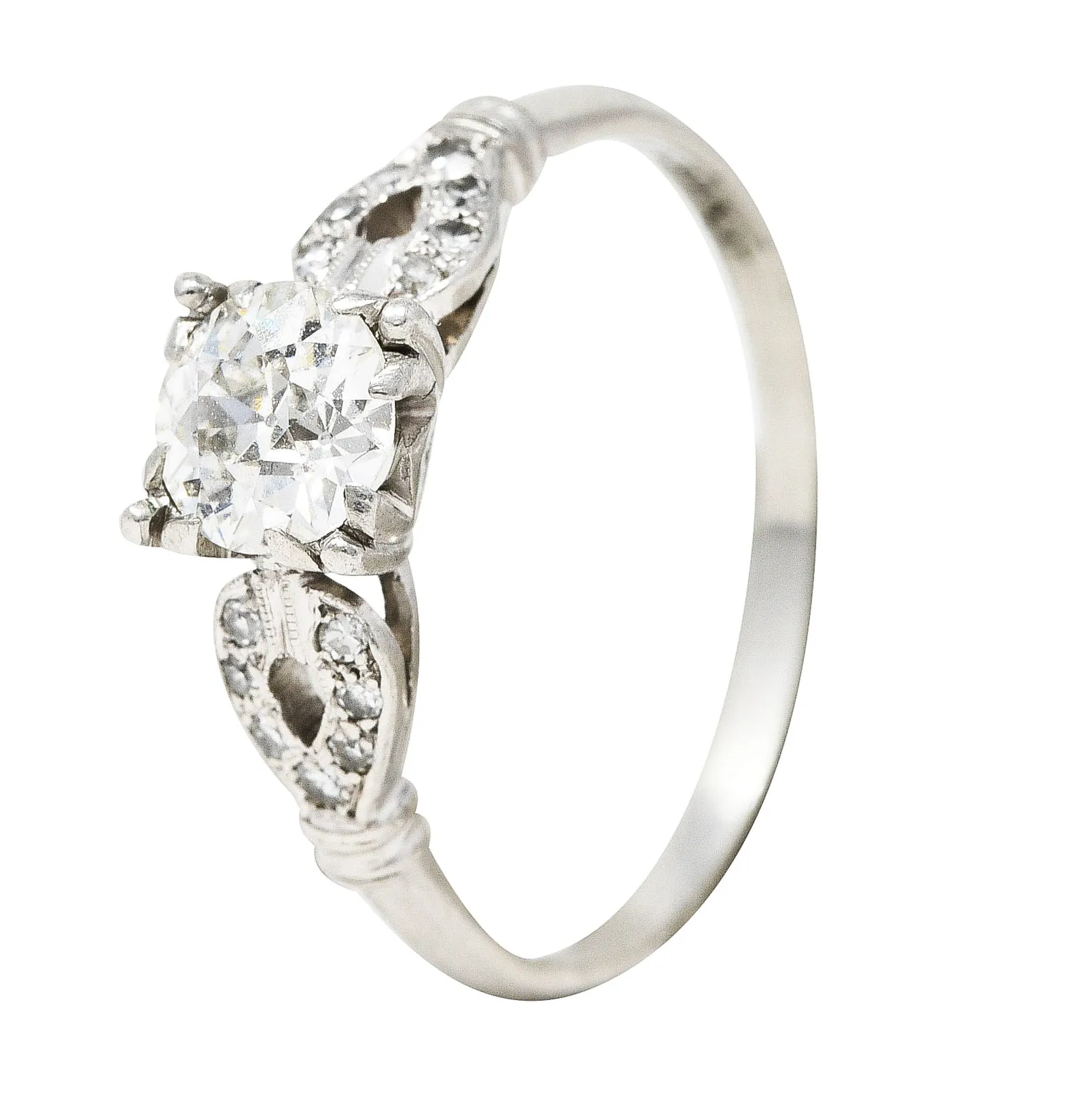 1930's Art Deco 0.90 CTW Diamond Platinum Buckle Engagement Ring