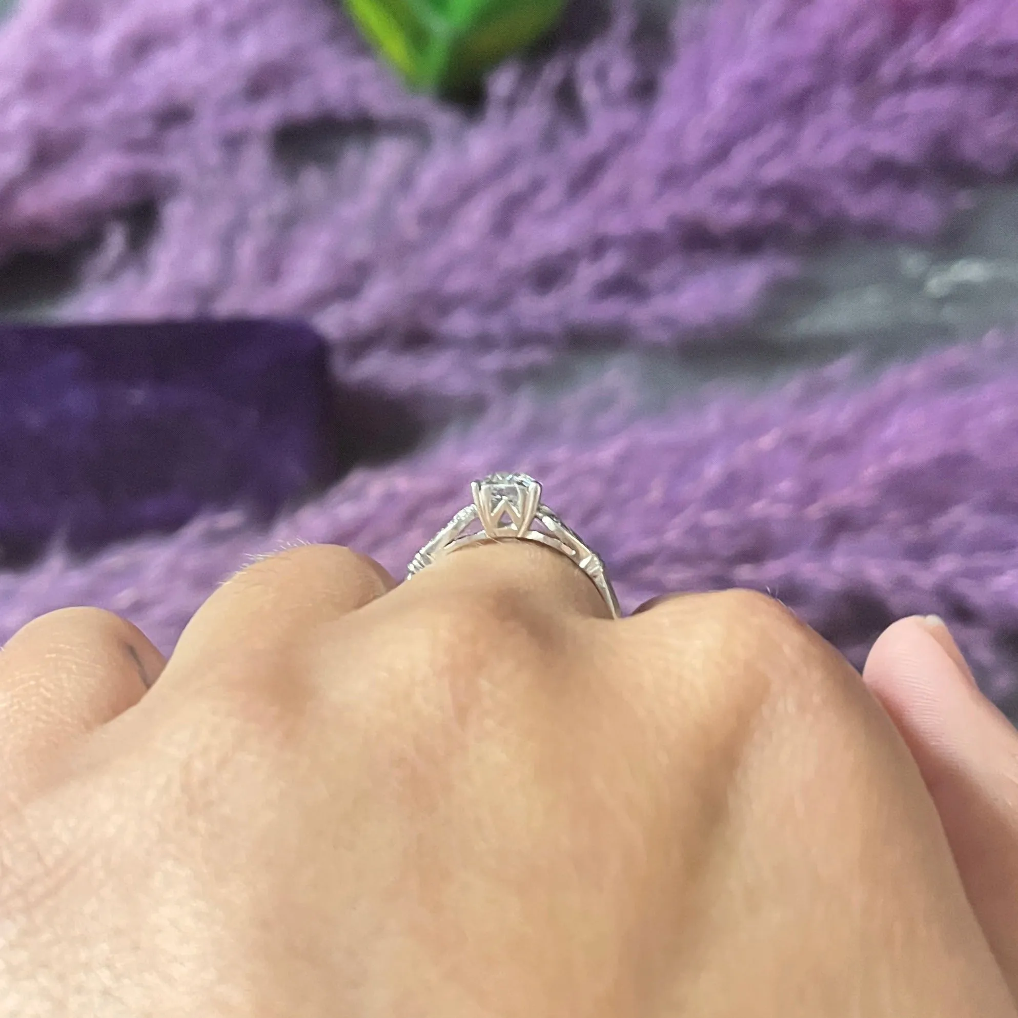 1930's Art Deco 0.90 CTW Diamond Platinum Buckle Engagement Ring