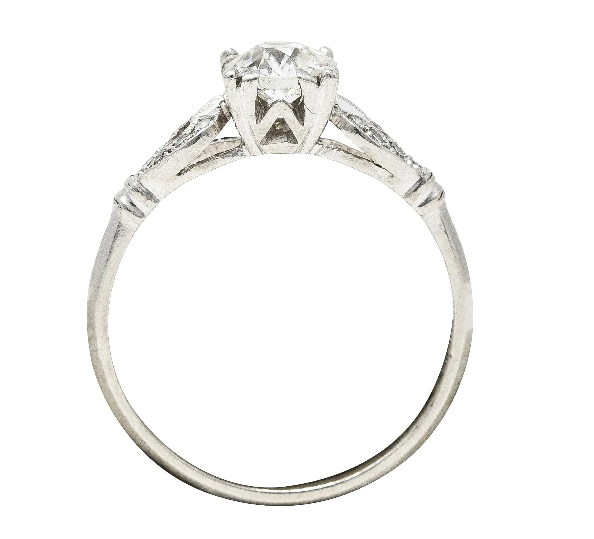 1930's Art Deco 0.90 CTW Diamond Platinum Buckle Engagement Ring