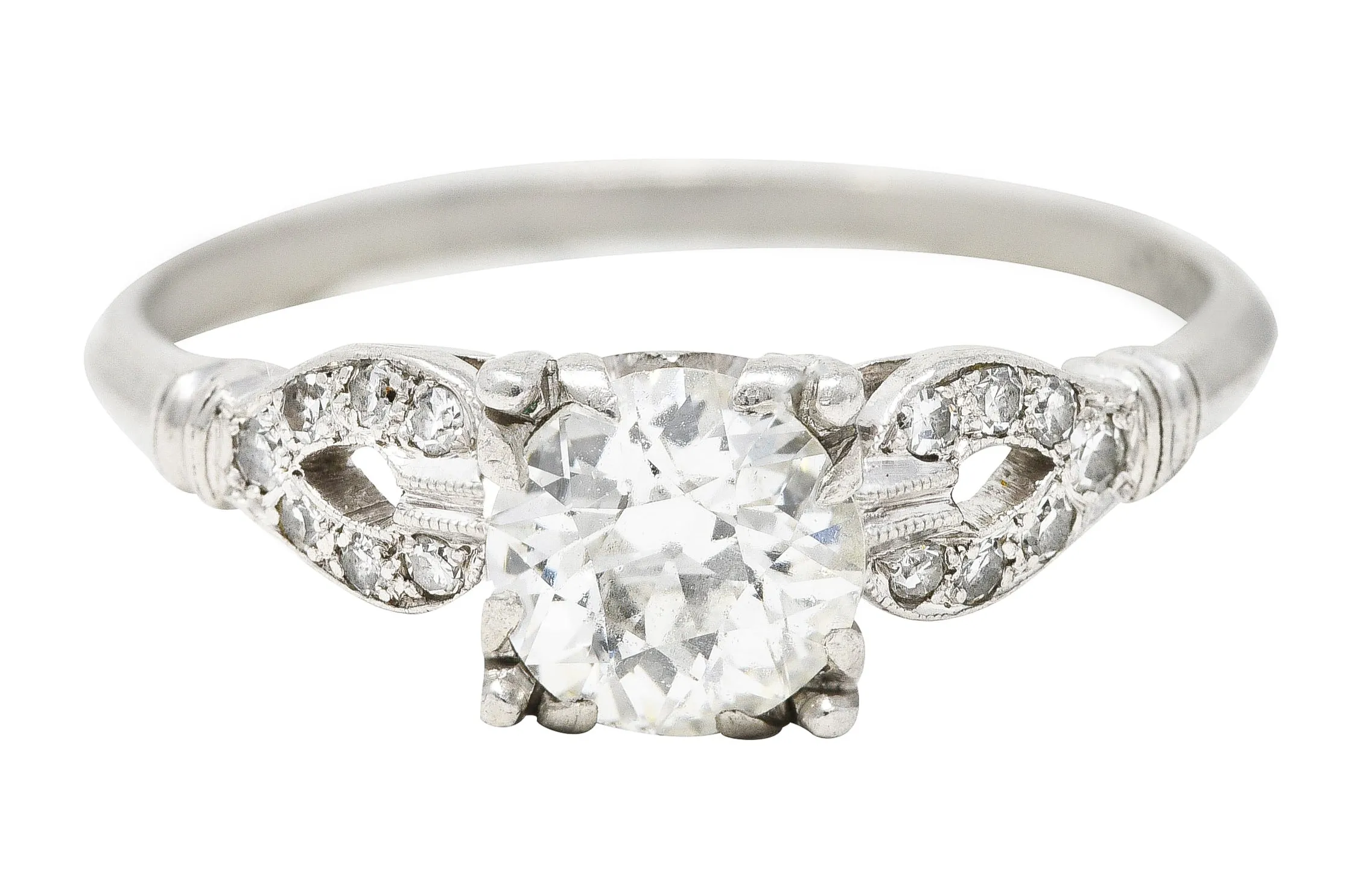 1930's Art Deco 0.90 CTW Diamond Platinum Buckle Engagement Ring
