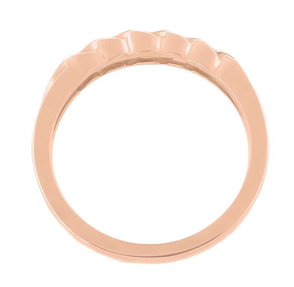 1980's Vintage Style Rose Gold Open Scrolls Single Diamond Wedding Ring