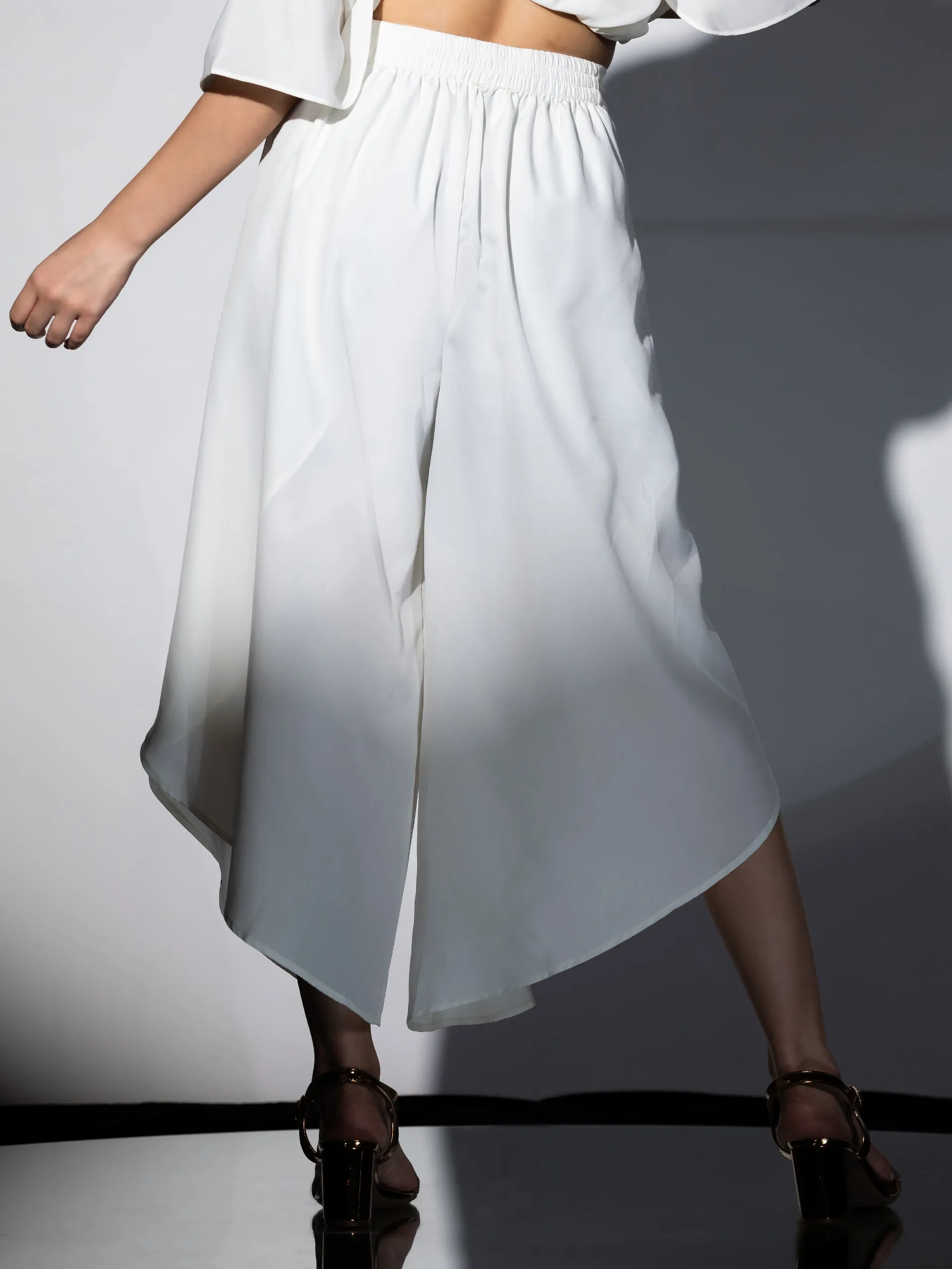 2 Piece Set | Bree Cream Crepe Co-ordinate with Gold Triangles Lace with Overlap Dhoti