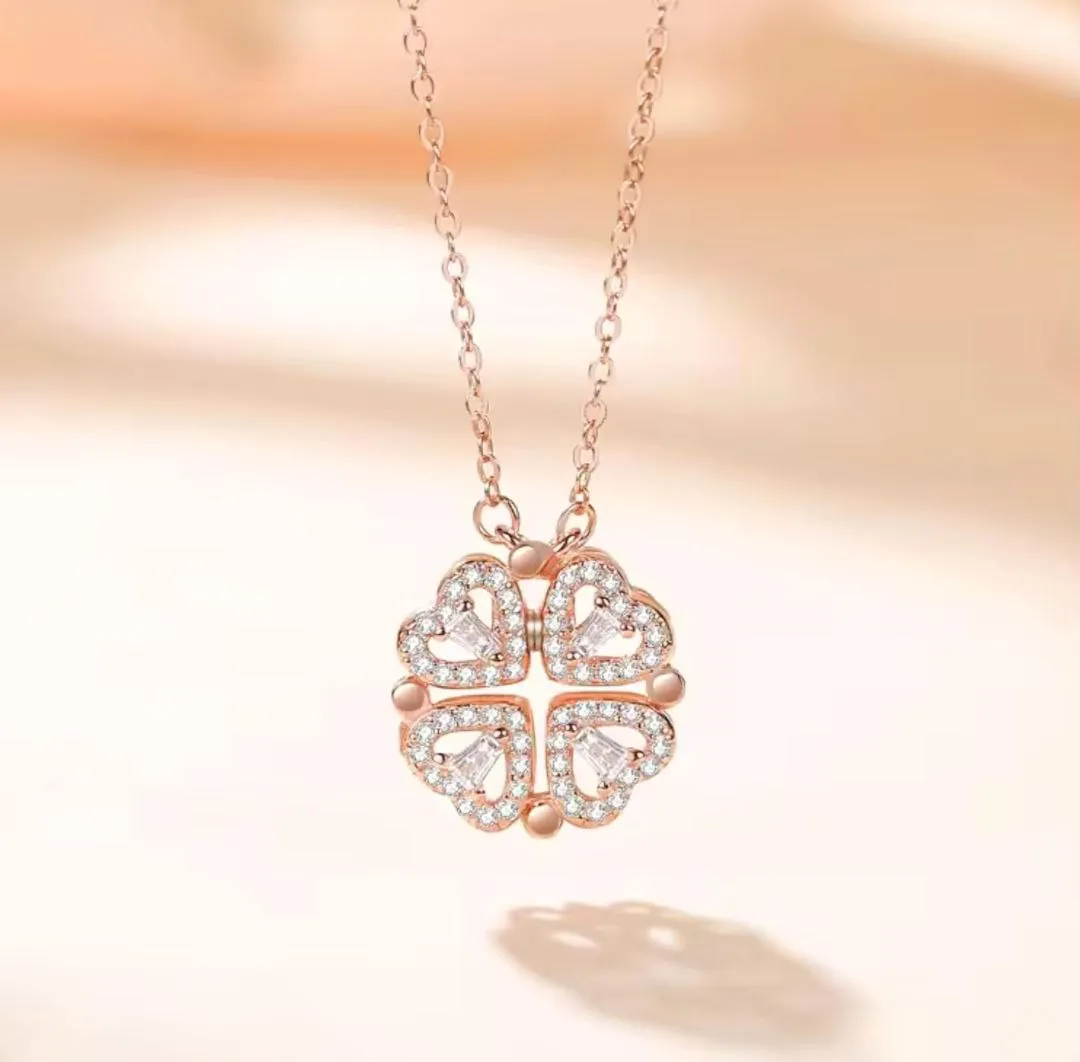 2-Way Multi Wearing Magnetic Heart Clover Necklace
