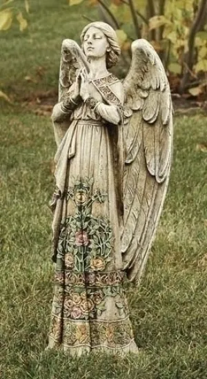 24"H Praying Angel Garden Statue Rose Design on Gown