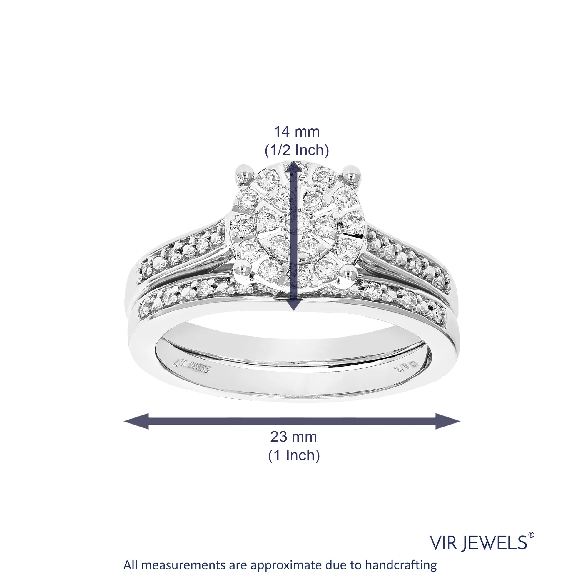2/5 cttw Lab Grown Diamond Halo Bridal Ring Set Sterling Silver