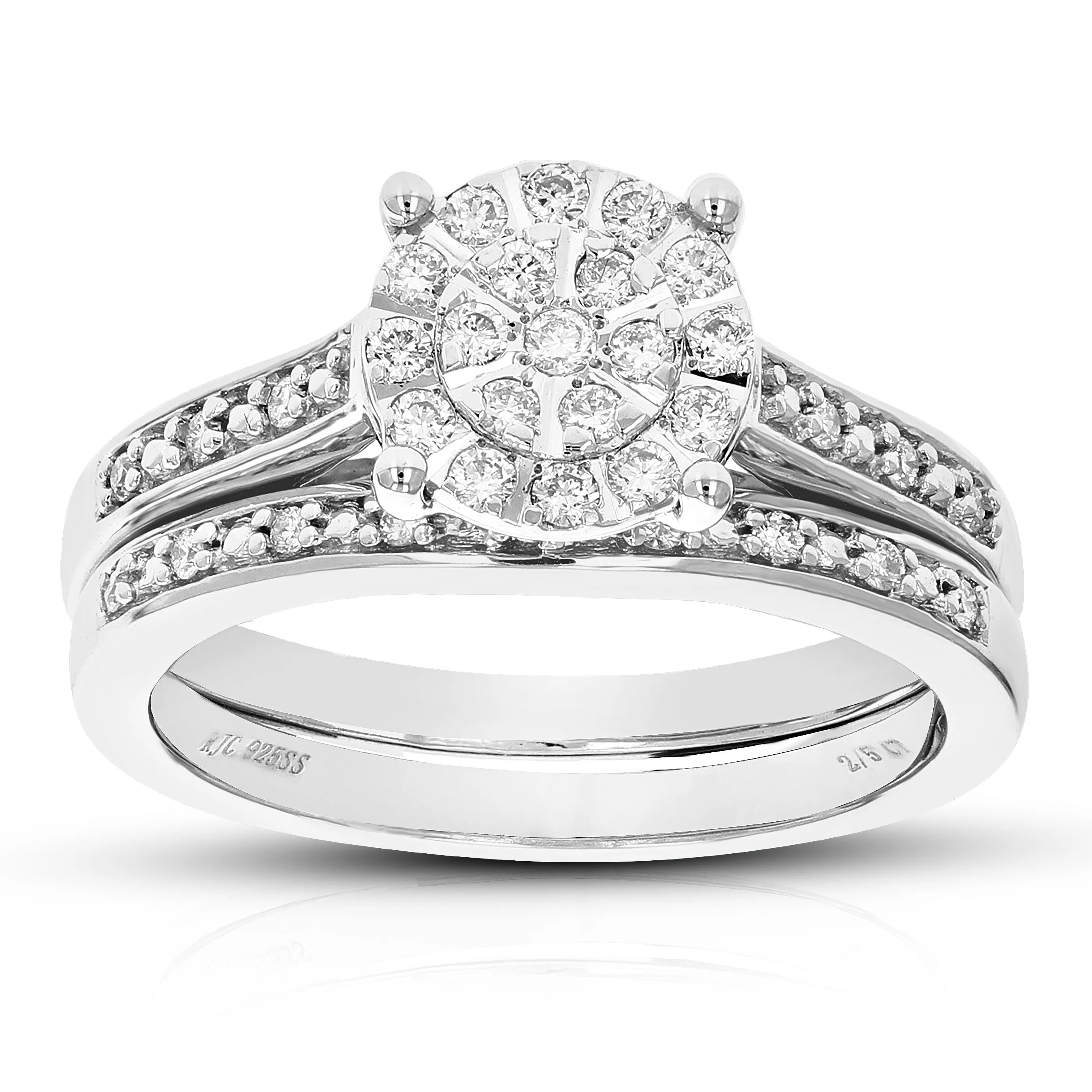 2/5 cttw Lab Grown Diamond Halo Bridal Ring Set Sterling Silver