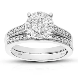 2/5 cttw Lab Grown Diamond Halo Bridal Ring Set Sterling Silver