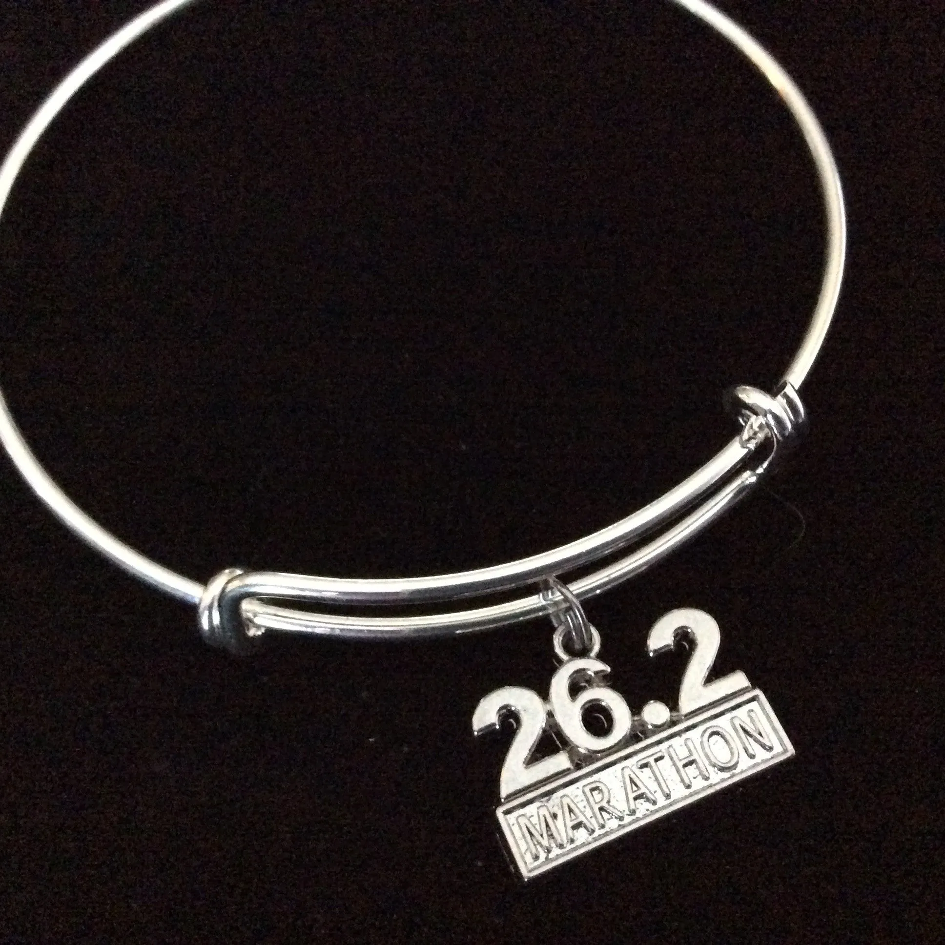 26.2 Marathon Charm on Silver Bracelet Expandable Adjustable Wire Bangle Finish Line Gift Trendy