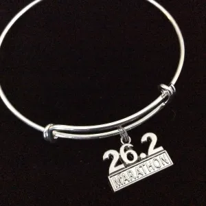 26.2 Marathon Charm on Silver Bracelet Expandable Adjustable Wire Bangle Finish Line Gift Trendy