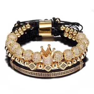 3pcs/Set Hip Hop Gold Crown Men Bracelets