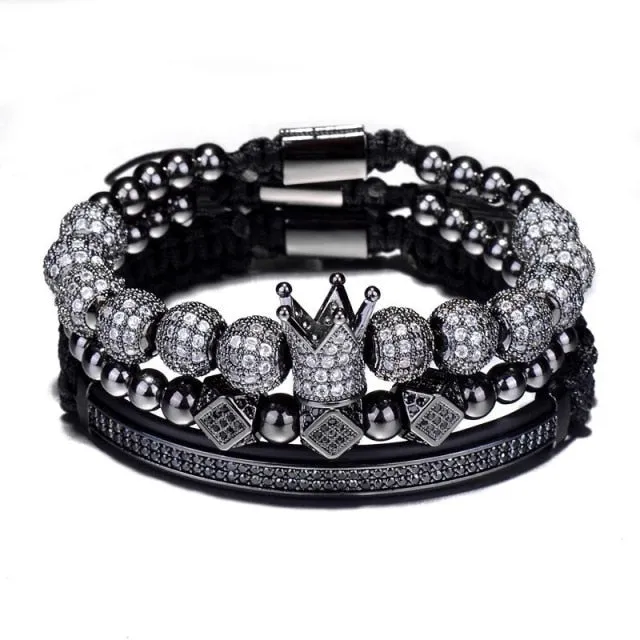 3pcs/Set Hip Hop Gold Crown Men Bracelets