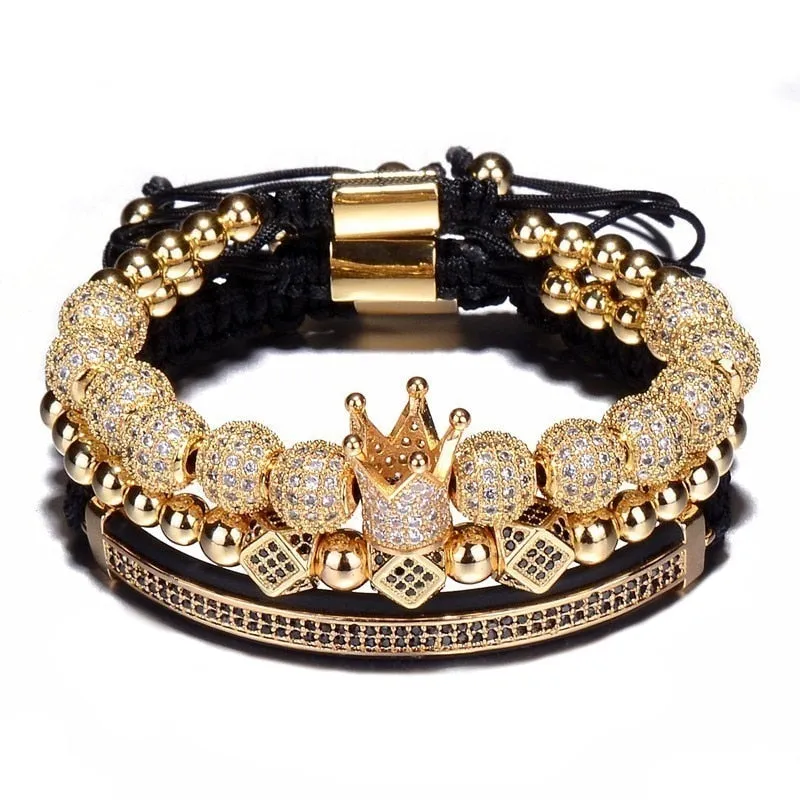 3pcs/Set Hip Hop Gold Crown Men Bracelets
