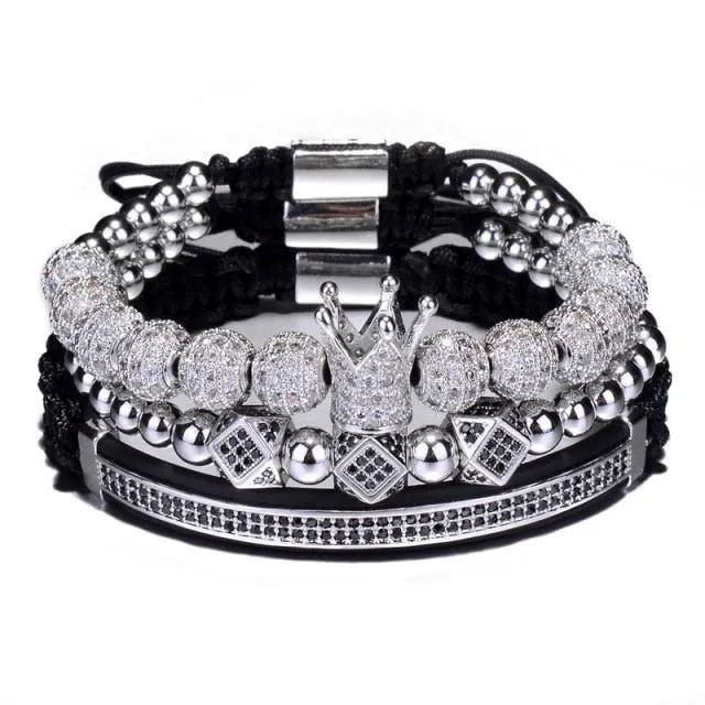 3pcs/Set Hip Hop Gold Crown Men Bracelets