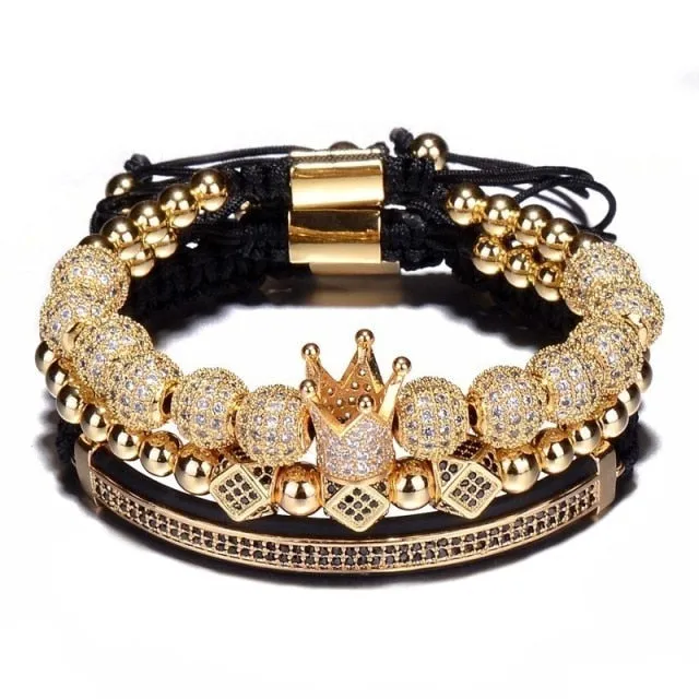 3pcs/Set Hip Hop Gold Crown Men Bracelets