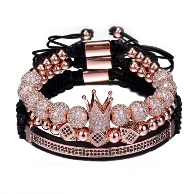 3pcs/Set Hip Hop Gold Crown Men Bracelets