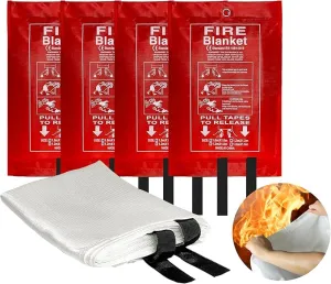 40” x 40” Emergency Fire Blanket - Flame Suppression Fiberglass Blankets for Home, Kitchen, Camping, Car, Office, Warehouse, Emergency Survival Safety - Fire Extinguisher Alternative (4, 40*40)