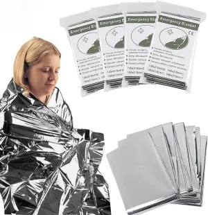 4Pack Outdoor Aluminum Foil Warming Blanket for Wilderness Survival, Camping, Easy Tenting - Rain and Sun Protection - Reflective Warming First Aid Aluminum Foil Blanket (Silver)